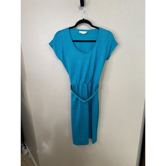 VTG Susan Howard California Dress Jacket Set Belted Mid Length Women Turquoise - Picture 4 of 7